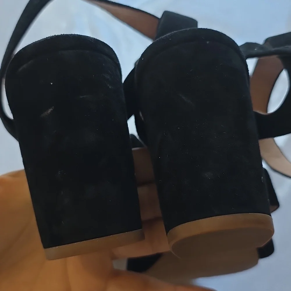Madewell The Liv Suede  Black Strappy Block Heel Sandals‎ 7
